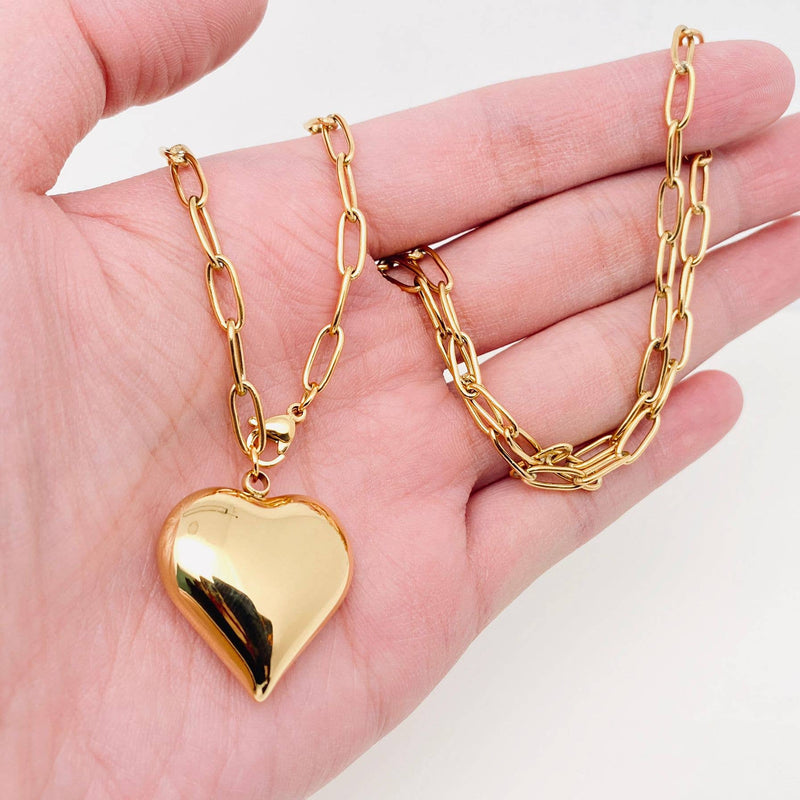 18K Gold Plated Paper Clip Heart Necklace