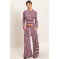 Plum Striped Ribbed Knit Long Sleeve Top & Pants Set