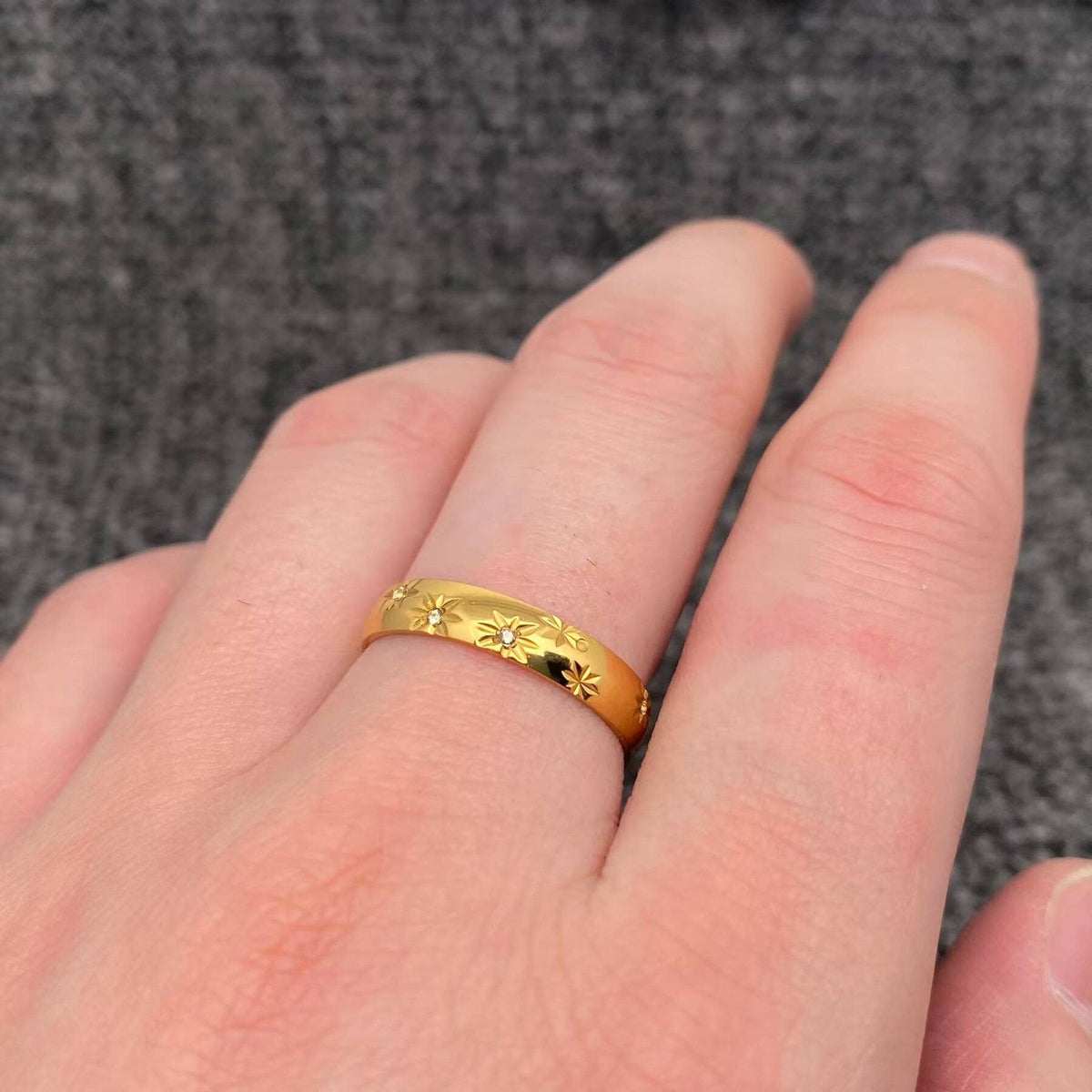 Inlaid Stars 18K Gold Plated Band Ring