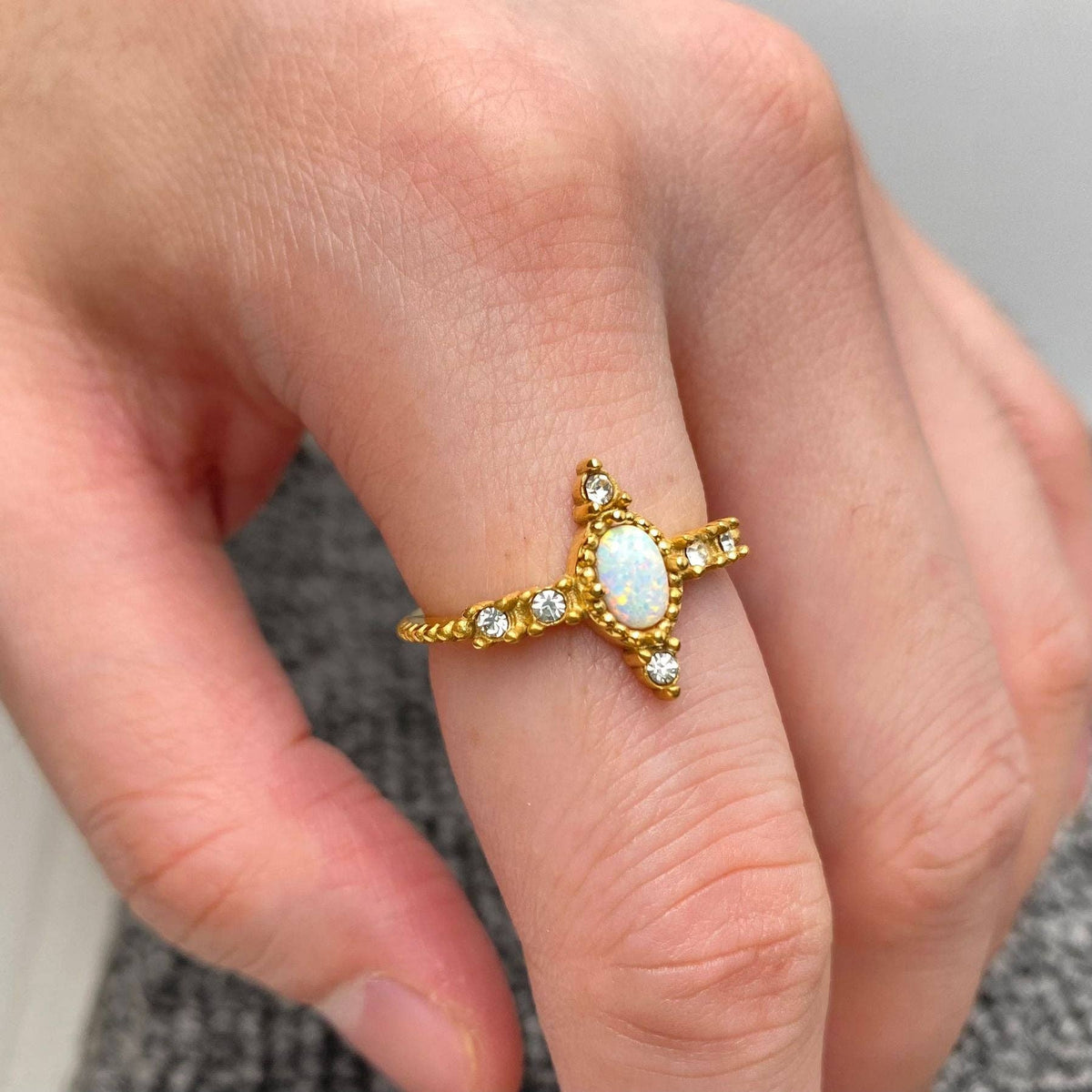 Inlaid CZ & Opal 18K Gold Plated Ring