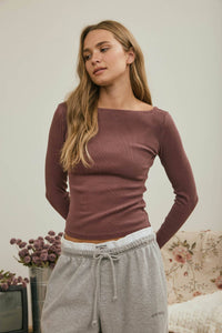 Boat Neck Long Sleeve | Maroon