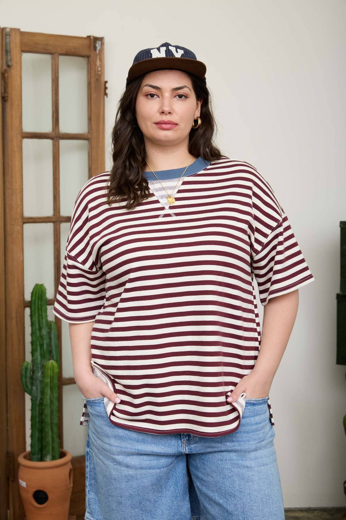 Curve + Burgundy Striped Tee