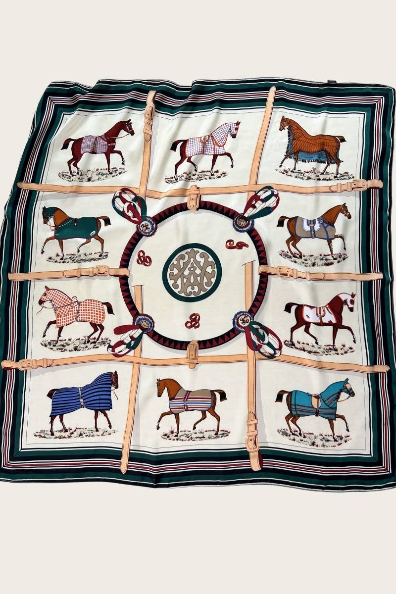 Horse Print Silk-Style Bandana