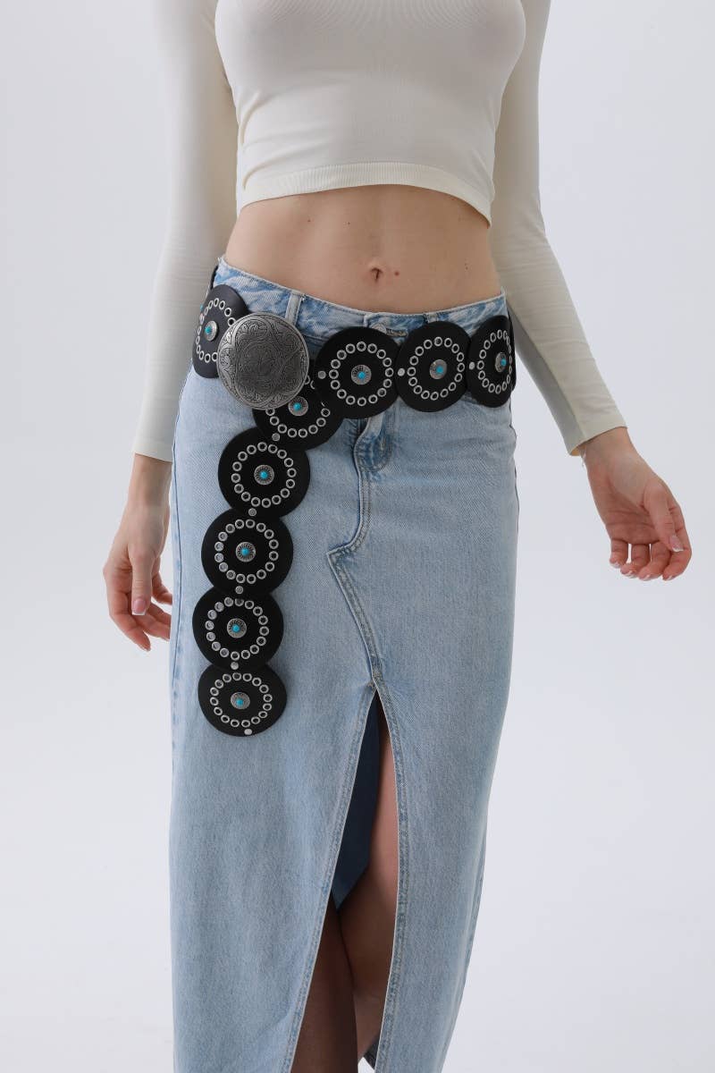 Black Western Turquoise-Disc Belt