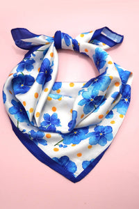 Blue Floral Silk Finish Bandana Scarf