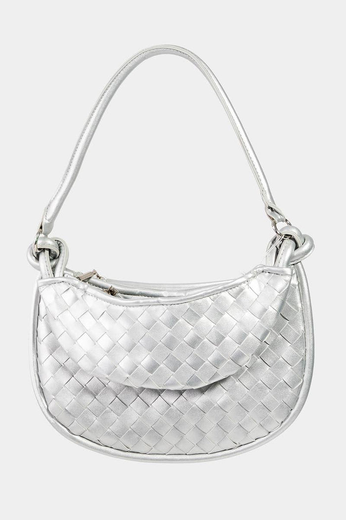 Leather Basket Weave Half Moon Bag