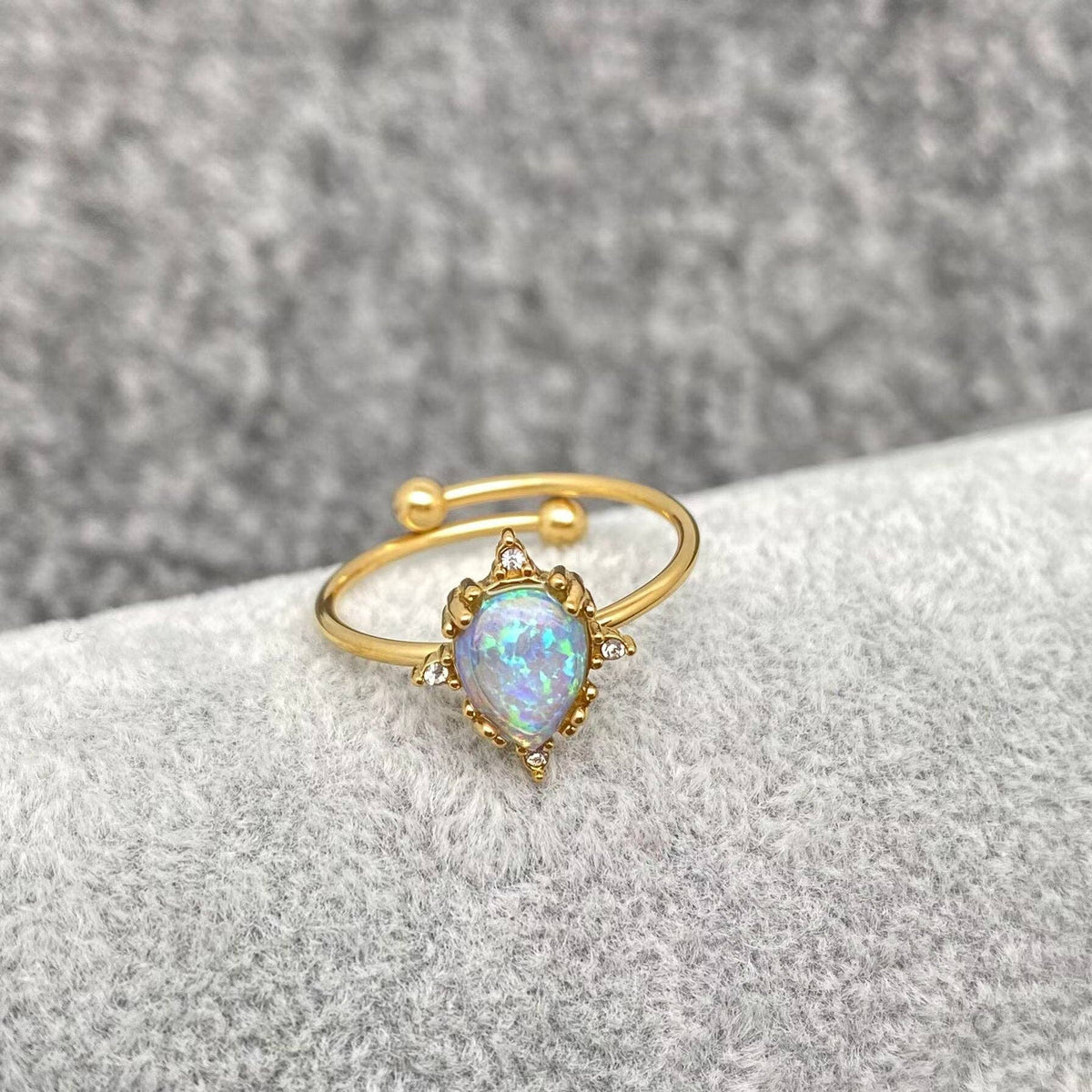 Lucky Opal 18K Gold Plated Adjustable Ring Blue Teardrop