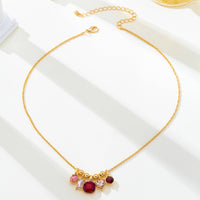 Pink & Red Crystal Cluster Charm Pendant Necklace