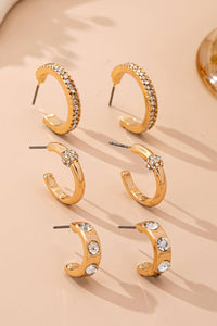 Gold Crystal Huggie Hoop Earring Set Trio