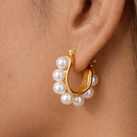 18K Gold Plated Waterproof Pearl Hoop Earrings