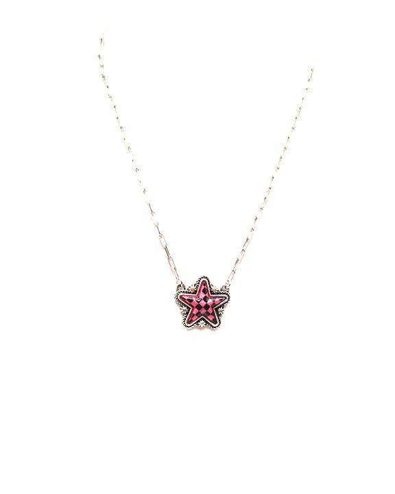 Checkered Star Necklace: TURQUOISE